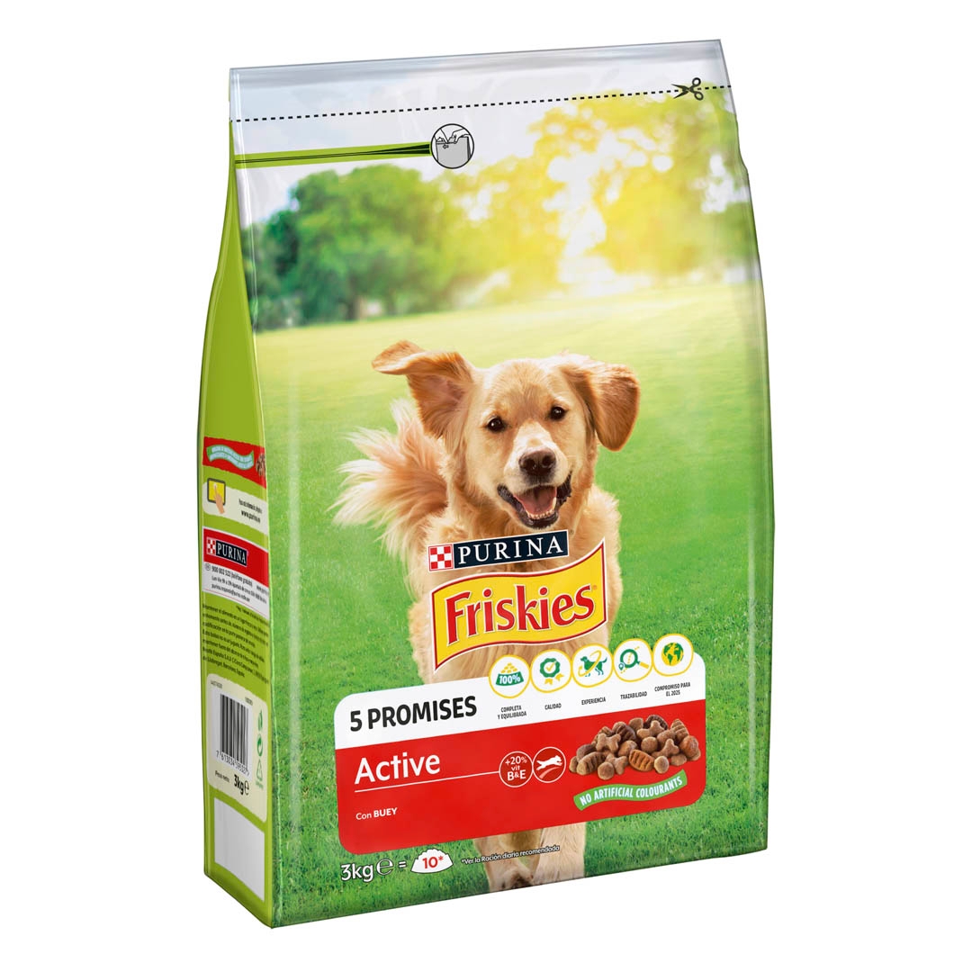 flor interferencia detección PURINA® FRISKIES® Perro Active Carne | Purina®