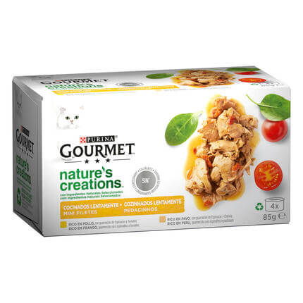 PURINA® GOURMET® NATURE'S CREATIONS Pack Mini Filetes Rico en Pollo y Pavo Vista Frontal