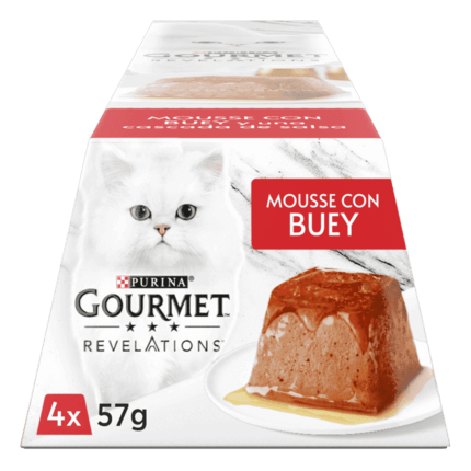 PURINA® GOURMET™ REVELATIONS™ Pirámide de Mousse, con Buey y cascada de Salsa Vista Frontal