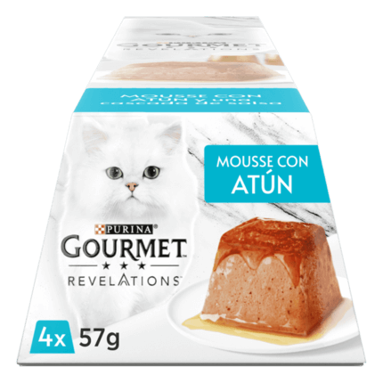 PURINA® GOURMET™ REVELATIONS™ Pirámide de Mousse, con Atún y cascada de Salsa Vista Frontal
