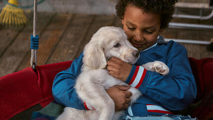 niño con cachorro