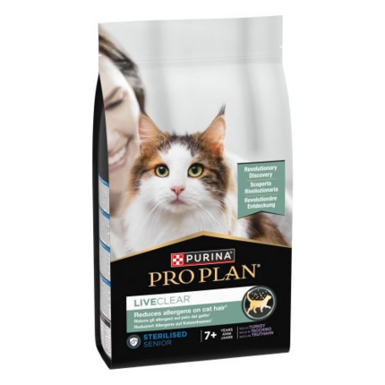 frontal PURINA® PRO PLAN® LIVECLEAR® Sterilised Senior 7+ years Rico en pavo