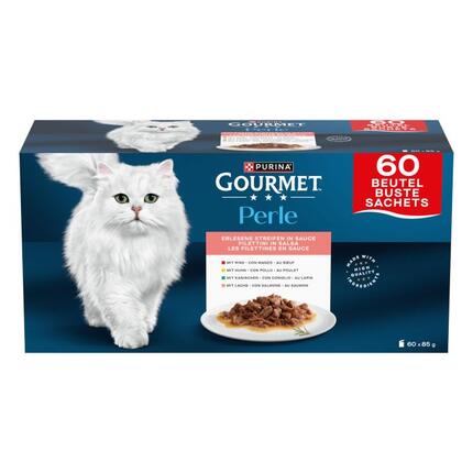 PURINA® GOURMET® Perle Finas láminas en Salsa con Conejo, Buey, Pollo y Salmón - 1