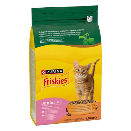 PURINA® FRISKIES®  Junior con Pollo, Pavo Verduras y Leche