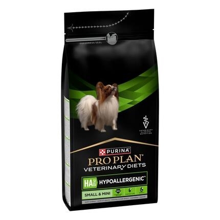 Parte frontal de un paquete del alimento dietético PURINA® PRO PLAN® VETERINARY DIETS CANINE HA Hypoallergenic Small & Mini.
