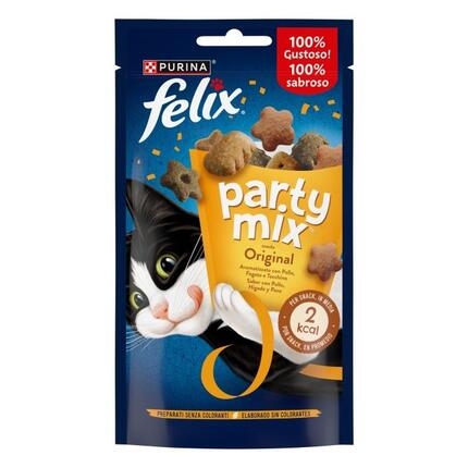 Pack Felix Party Mix Original de 60 g con gato y snacks de pollo, hígado y pavo.