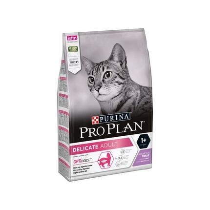 Saco Purina Pro Plan Delicate Adult rico en pavo para gatos adultos con digestión sensible.