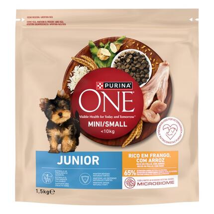 Purina ONE Mini/Small Junior rico en pollo con arroz, saco de 1,5 kg