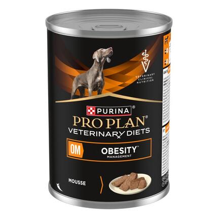 Alimento dietético completo Purina Pro Plan Veterinary Diets OM Obesity Management para perros adultos, con mousse servido en