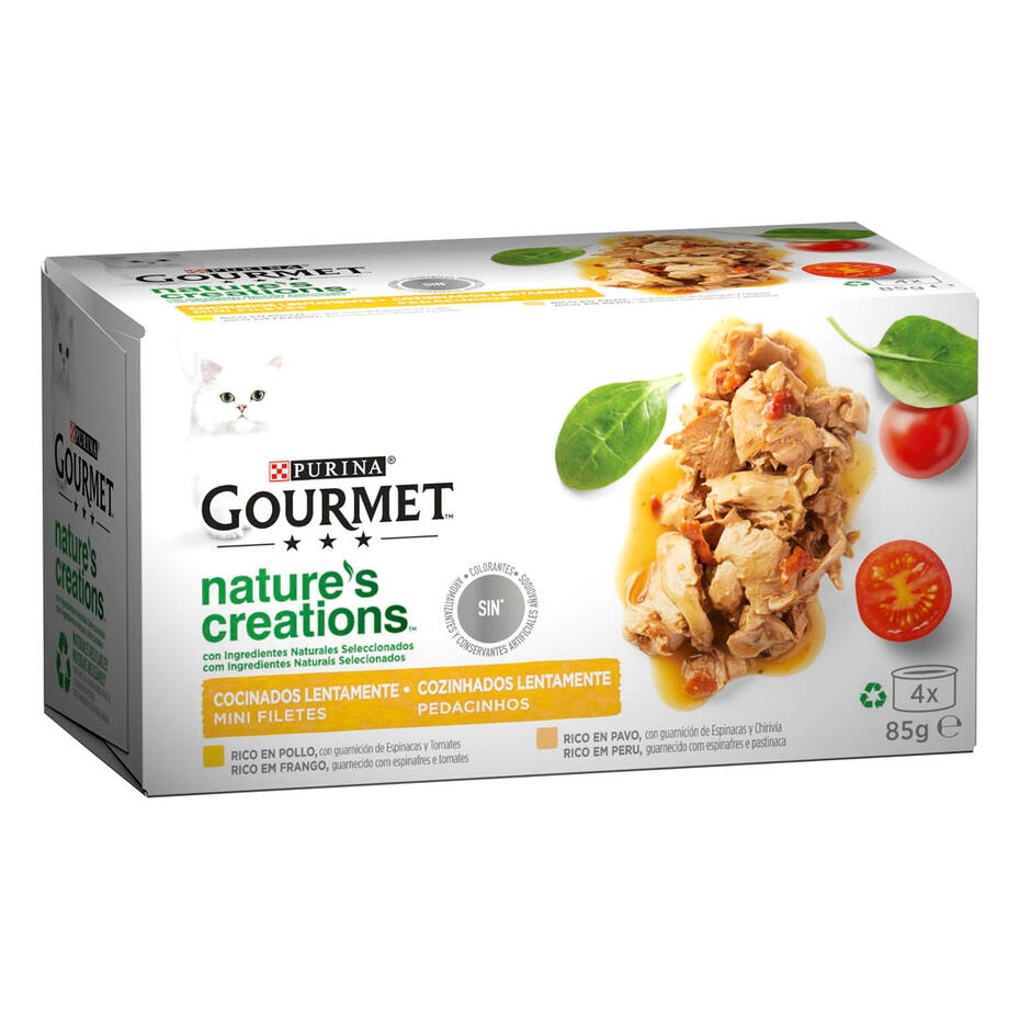 PURINA® GOURMET® NATURE'S CREATIONS Pack Mini Filetes Rico en Pollo y Pavo Vista Frontal