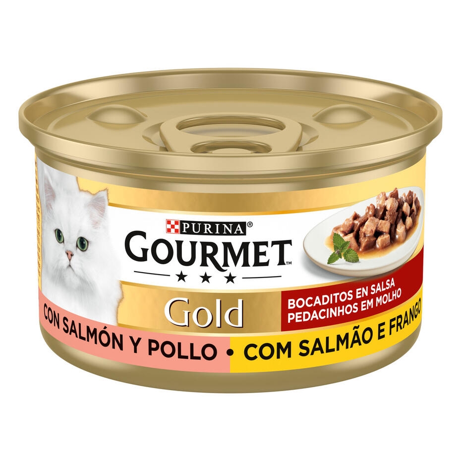 PURINA® GOURMET® GOLD Bocaditos en Salsa Salmón y Pollo Vista Frontal