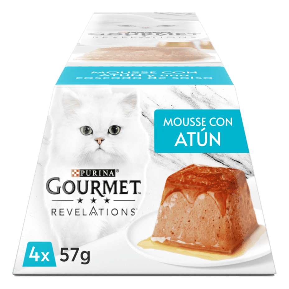 PURINA® GOURMET™ REVELATIONS™ Pirámide de Mousse, con Atún y cascada de Salsa Vista Frontal