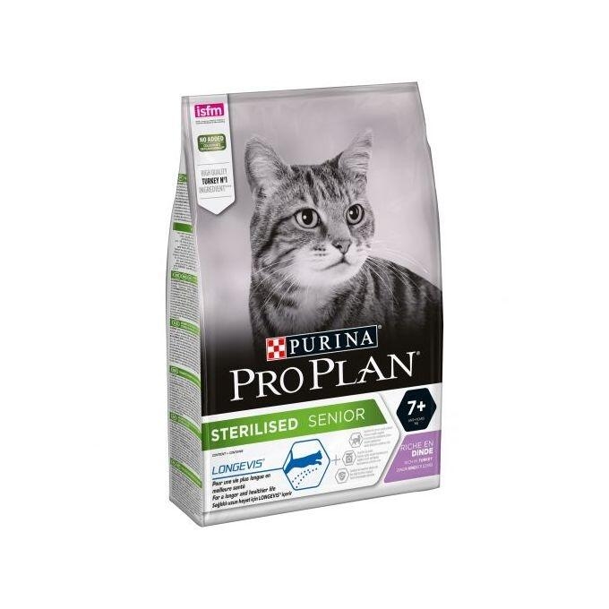 Saco Purina Pro Plan Sterilised Senior 7+ rico en pavo para gatos mayores esterilizados.