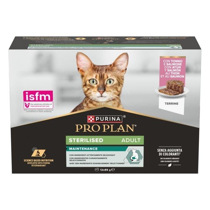 Pack Pro Plan Sterilised Adult Maintenance con terrine para gatos esterilizados.