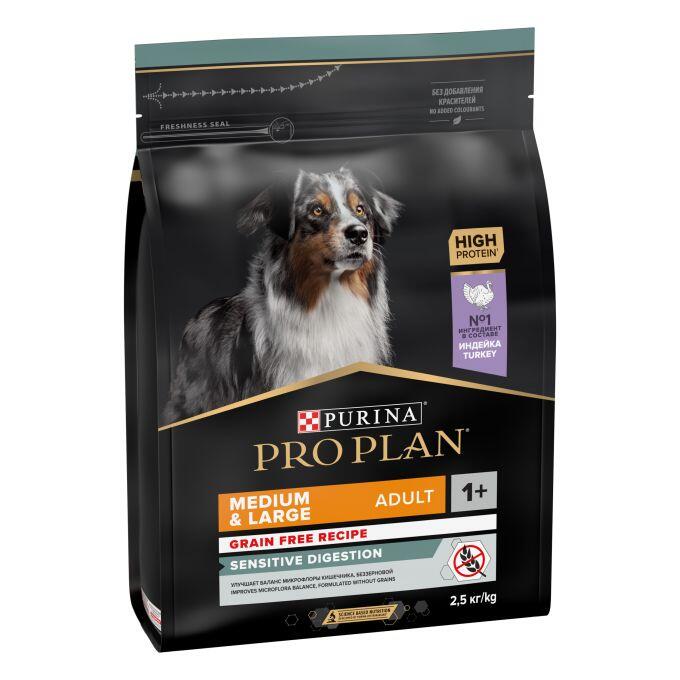 Purina Pro Plan Medium & Large Adult Sensitive Digestion Grain Free con pavo, saco de 2,5 kg