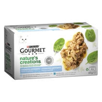 PURINA® GOURMET® NATURE'S CREATIONS Pack Mini Filetes Rico en  Pescado del Océano y Atún  Vista Frontal