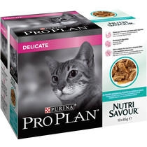 PURINA® PRO PLAN® Delicate Nutrisavour tiernos Trozos en Salsa con Pescado del Océano Vista Frontal
