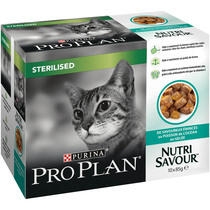 PURINA® PRO PLAN® Gato esterilizado trocitos en Gelatinca con Pescado del Océano Vista Frontal