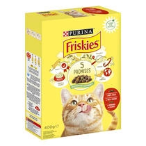 PURINA®  FRISKIES®  Adulto Gato con Buey, Pollo y Verduras Vista Frontal