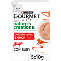 PURINA® GOURMET® NATURE'S CREATIONS Exquisito Puré Snack Liquido con Buey y Tomate Vista Frontal