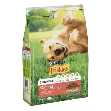 PURINA® FRISKIES® Omega Buey y Pescado Vista Lateral