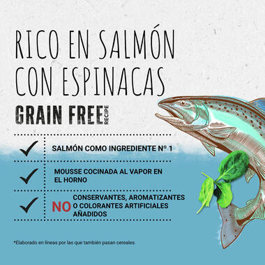 BEYOND® Grain Free Mousse Rica en Salmón con Espinacas Beneficios