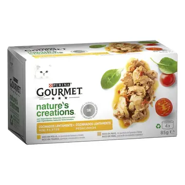 PURINA® GOURMET® NATURE'S CREATIONS Pack Mini Filetes Rico en Pollo y Pavo Vista Frontal