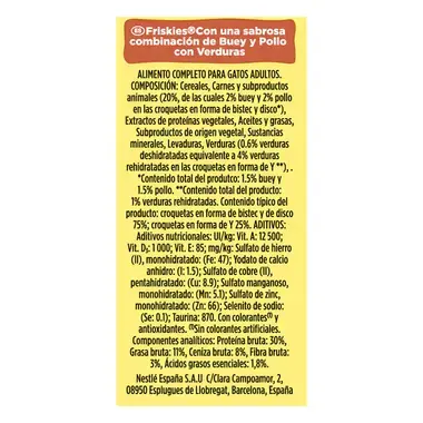 PURINA® FRISKIES® Adulto Gato con Buey, Pollo y Verduras Momento de consumo
