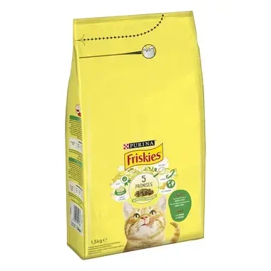 PURINA® FRISKIES® Adulto Gato con Conejo, Pollo y Verduras Vista Lateral