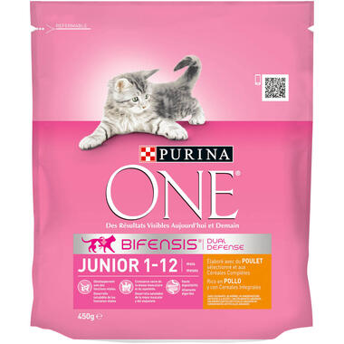 PURINA ONE® Junior Rico en pollo y cereales integrales Vista Frontal
