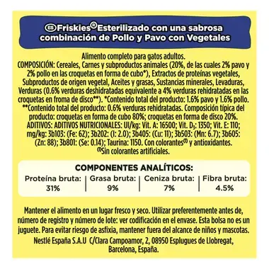 PURINA® FRISKIES® Esterilizado Pavo y Verduras Beneficios