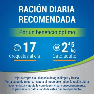 PURINA® DENTALIFE® snacks de pollo para gatos Ración diaria y modo de empleo