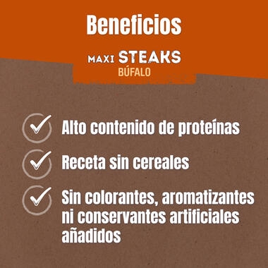 PURINA® AdVENTuROS Maxi Steaks de Búfalo Beneficios