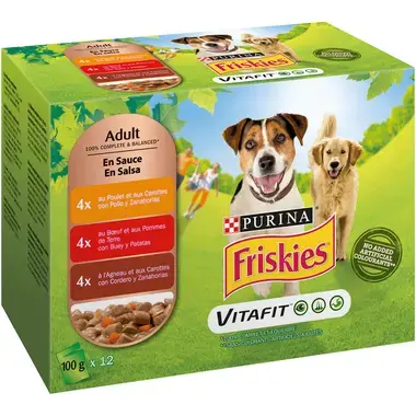 PURINA® FRISKIES® Adulto con Pollo, Cordero y Buey en Salsa Vista Lateral