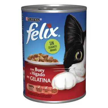 FELIX® Estándar Lata con Buey e Hígado en Gelatina Vista Frontal