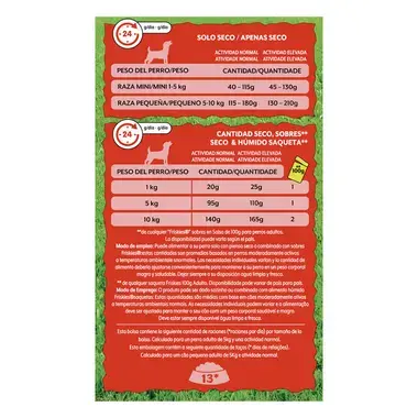 PURINA® FRISKIES® Adulto Buey Ración diaria y modo de empleo