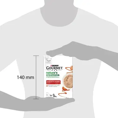 PURINA® GOURMET® NATURE'S CREATIONS Exquisito Puré Snack Liquido con Buey y Tomate Beneficios