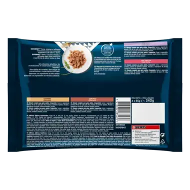 PURINA® GOURMET® PERLE Finas Láminas en Gelatina Vista Trasera