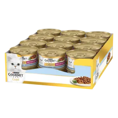 PURINA® GOURMET® GOLD Doble Placer con Pescado Vista Lateral