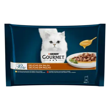 PURINA® GOURMET® PERLE Delicias en Salsa Con Pollo y Buey Vista Frontal