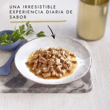 PURINA® GOURMET® PERLE Delicias en Salsa Con Pollo y Buey Textura