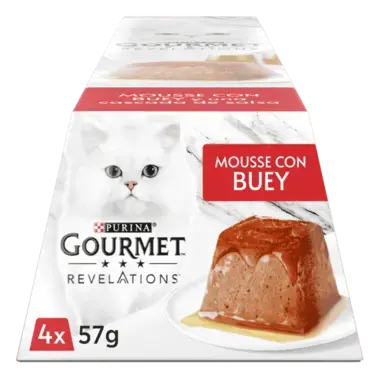 PURINA® GOURMET™ REVELATIONS™ Pirámide de Mousse, con Buey y cascada de Salsa Vista Frontal