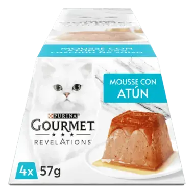 PURINA® GOURMET™ REVELATIONS™ Pirámide de Mousse, con Atún y cascada de Salsa Vista Frontal