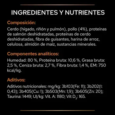 PURINA® PRO PLAN® VETERINARY DIETS Feline OM Obesity Management Sobres Pollo Ingredientes