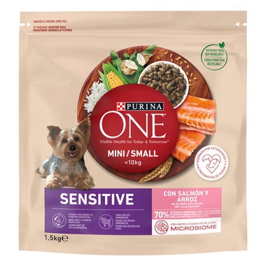 Purina ONE Mini Delicate Salmón y Arroz Front Pack