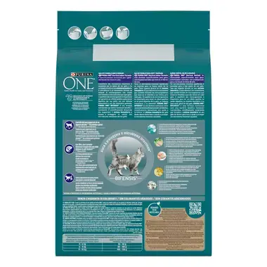 PURINA ONE® Esterilizado Bolas de pelo rico en pollo Vista trasera