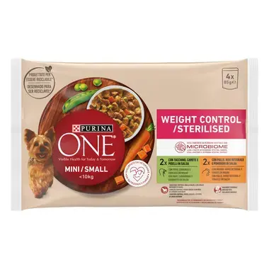 PURINA ONE® Mini Perro Control de peso húmedo Rico en Pavo y Pollo