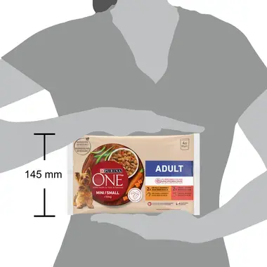 PURINA® ONE® Perro Adulto Pollo y Buey en salsa 4x85g tamaño
