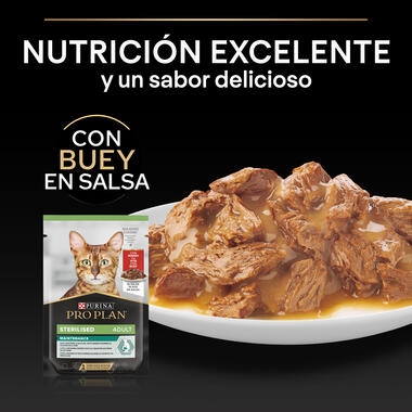 ​​PURINA® PRO PLAN® Gato esterilizado con Buey en Salsa