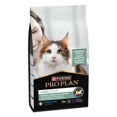 frontal PURINA® PRO PLAN® LIVECLEAR® Sterilised Senior 7+ years Rico en pavo